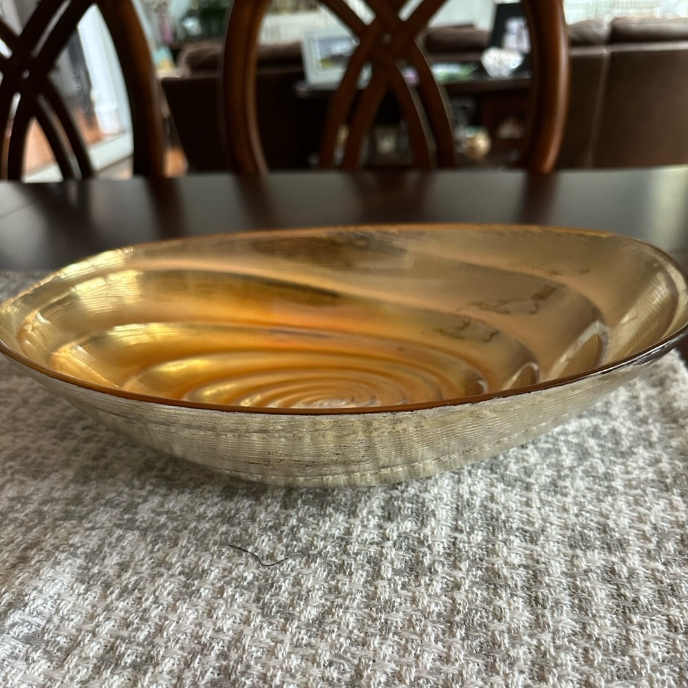 Gorgeous Vintage Swirled Oval Carnival Glass with Silver Accent in VGUC